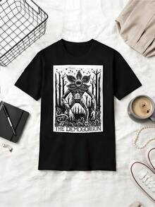 Woodcut Dark Style Cotton Summer Short Sleeve T-Shirt - Black - View 6