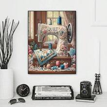 1 buah Kit Seni Berlian DIY, Set Lukisan Berlian Pola Mesin Jahit yang Cantik, Berlian Bulat, Kerajinan Seni Mosaik, Cocok untuk Pemula, Dekorasi Dinding Rumah, Hadiah Unik, Tanpa Bingkai - View 8