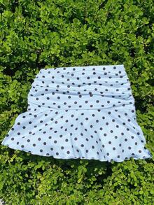 Minifalda acampanada fruncida con estampado de lunares para el verano - Celeste - Ver 3