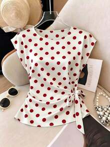 Nueva camiseta de satén de verano para mujer con cuello redondo y lunares elegante - Multicolor - Ver 1