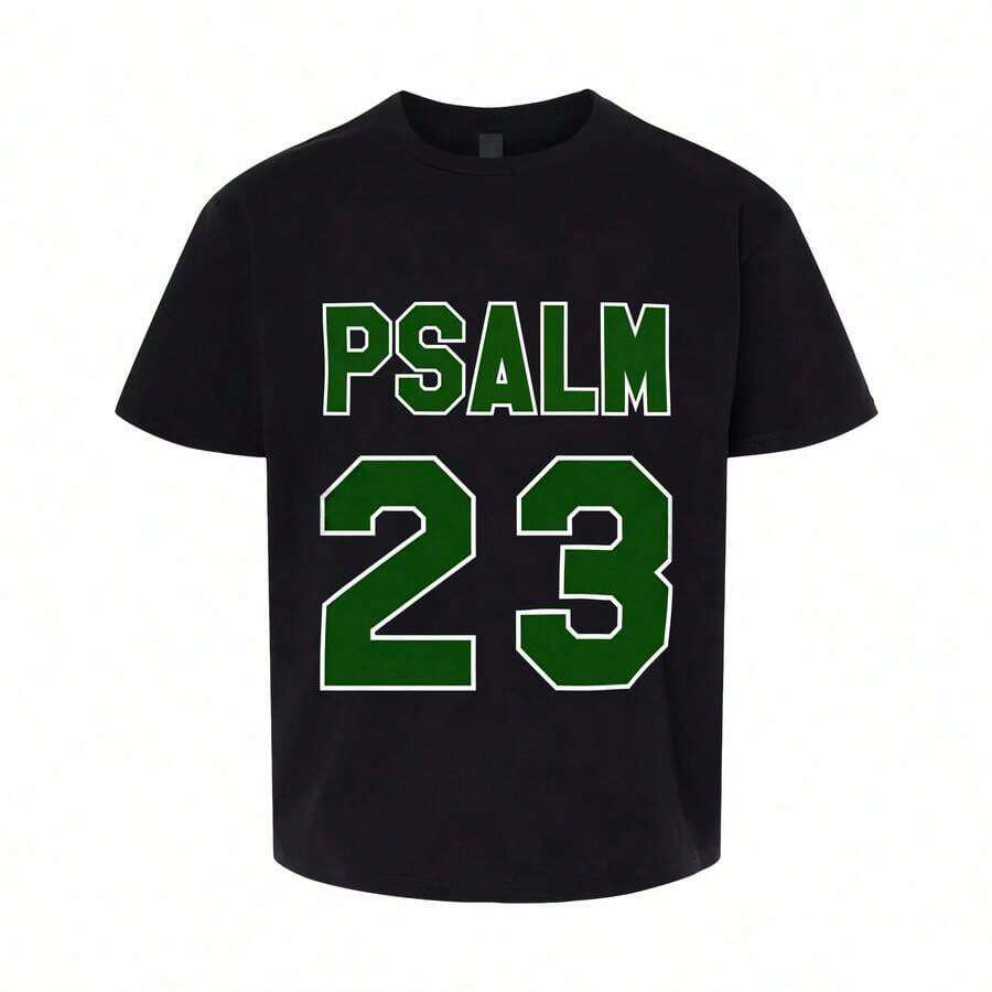 Camiseta Casual para Mujer, Camiseta Premium de Jersey con el Salmo 23 - Camiseta de Algodón Casual de Manga Corta con Cuello Redondo y Letras Verdes en Relieve, Tela Suave y Transpirable para Fiestas y Regalos, Tallas S-5XL, 100% Algodón, Duradera - Negro - Ver 1