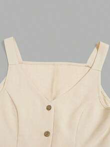 Nuevo Llegada para el Día de San Valentín 2025 Blusa de Tirantes con Cuello en V Profundo, Cintura Ceñida y Lazo para Mujer, Primavera/Verano - Albaricoque 2 - Ver 4