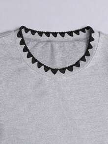 Camiseta casual de cuello redondo de manga corta y unicolor para mujer en verano - Gris 2 - Ver 4