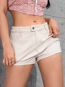 Minifalda vaquera casual con bolsillo y estampado de rayas para mujer, primavera/verano - Blanco - Ver 5