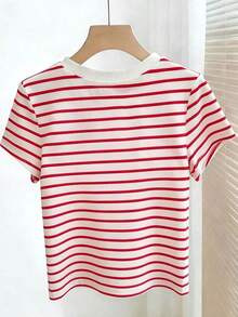 Camiseta de manga corta con cuello redondo y estampado floral, verano - Multicolor - Ver 2