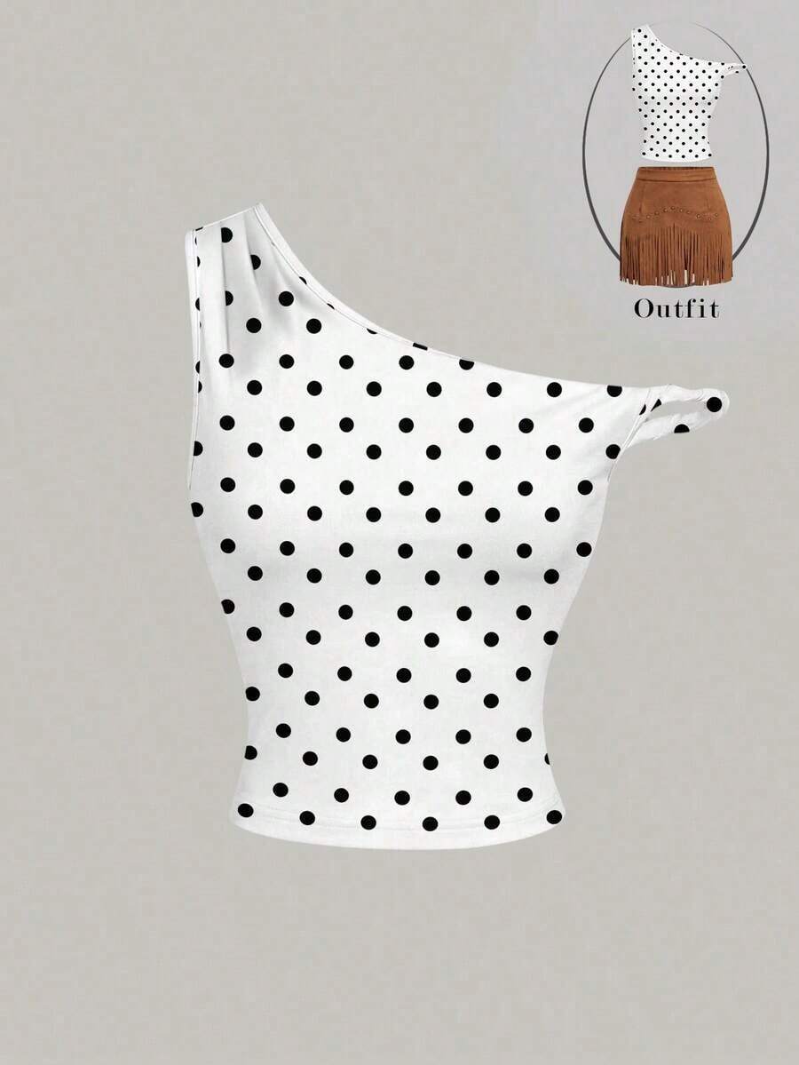 Top casual de tirantes con estampado de letras y frutas, ajuste ceñido para mujer - Multicolor 5 - Ver 1