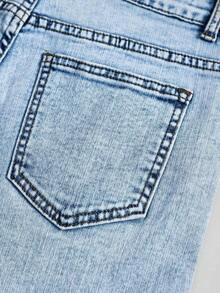 Explorewe Jeans de mezclilla estilo Y2K versátiles lavados y desgastados con pierna acampanada y elásticos para niñas adolescentes - Lavado ligero 2 - Ver 7