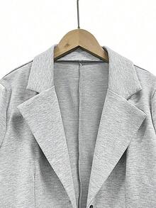 Conjunto de dos piezas de blazer de manga larga y pantalones con rayas laterales, estilo deportivo casual y de viaje - Poliéster, lavable a máquina - Gris 2 - Ver 8