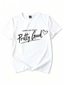 Printed 1-Piece T-Shirt Set. Single Garment, Not A 3-Piece Set. 1 Piece/Set Of Short-Sleeved T-Shirts Suitable For Streetwear. Oversized Crew Neck Top For Daily Outings, Camping, Concerts, Hip-Hop, Rock, And Rap Events. Graphic LOVE, POSITIVE, PRETTY GOOD Design. Modern Women's Lettering. Casual Daily Wear. - 白色 - 查看 2