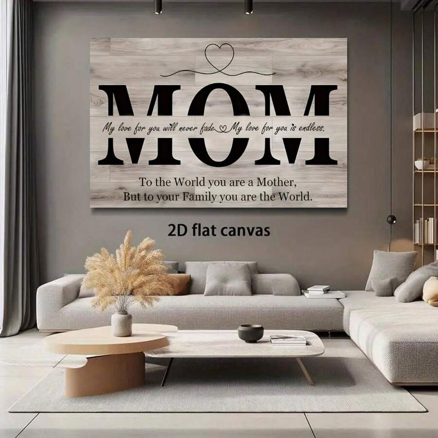 Enmarcado  de pared en lienzo enmarcado [2D plano] - "Mamá" con mensaje conmovedor, diseño con  de  rústica, regalo perfecto para el Día de la Madre para la decoración de la sala de estar, el dormitorio o la oficina en casa, material de poliéster, ideal para la decoración de la habitación, regalo para el Día de la Madre | Arte con mensaje conmovedor | Lienzo de poliéster,  en lienzo, 2D plano, perfecto para la decoración de la habitación - Enmarcado - Ver 1