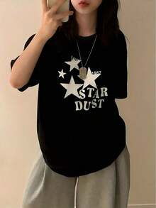 Camiseta de mujerBlusas para dama casuales , flash oferta ,con su tampado de patrón único y su material de algodón transpirable, este artículo es la prenda ideal para la primavera y verano de 2026, perfecta tanto para el uso diario en casa como para vacaciones o fiestas: un artículo imprescindible de la moda.ropa urbanaCómoda y ligera - Negro - Ver 1