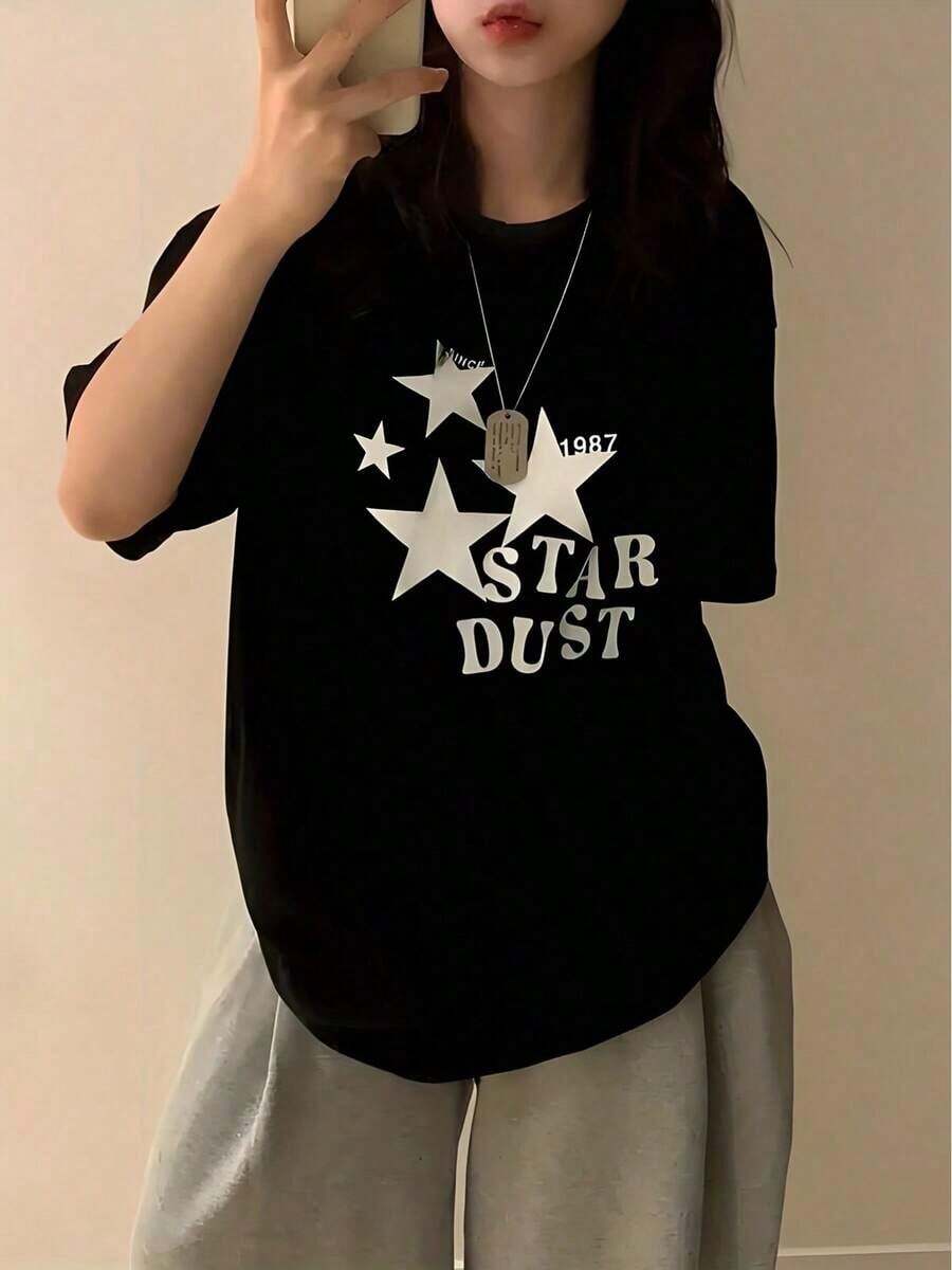 Camiseta de mujerBlusas para dama casuales , flash oferta ,con su tampado de patrón único y su material de algodón transpirable, este artículo es la prenda ideal para la primavera y verano de 2026, perfecta tanto para el uso diario en casa como para vacaciones o fiestas: un artículo imprescindible de la moda.ropa urbanaCómoda y ligera - Negro - Ver 1