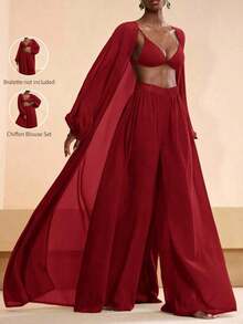 Conjunto de kimono y pantalones palazzo elegantes y casuales para la playa, 2026 - Rojo - Ver 1
