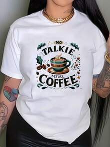 Camiseta Casual de Verano para Mujer Talla Grande - Camiseta de Talla Grande para Mujer - Camiseta divertida con estampado "Sin palabras antes del café", top blanco de cuello redondo, adecuada para uso diario y como regalo para amantes del café, camiseta casual lavable a máquina, camiseta de café, camiseta de corte holgado, diseño estampado fuerte, tela duradera, ajuste cómodo, patrón geométrico, material suave, camiseta de cuello redondo, estilo holgado, camiseta chic y a la moda. - Blanco - Ver 7