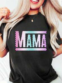 Retro Plaid Shirt For Moms, Perfect As A Mother's Day Gift. Stylish White T-Shirt For New Moms, Available In Sizes S To XXXXL For Casual Summer Wear For Women. - 黑色 - 查看 3