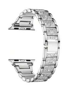 1件闪亮时尚珠宝银色金属表带，男女通用，兼容 38mm 40mm 41mm 42mm 45mm 46mm 49mm，Series 10/9/8/7/6/5/4/3/2/1/SE/Ultra，可调节表带，钻石不锈钢金属表带。 - 銀色 - 查看 12