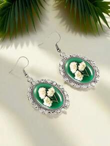 Bông tai mặt dây chuyền hình hoa baby's breath dập nổi, bông tai phong cách đồng quê mộng mơ, bông tai nữ phong cách tự nhiên Bohemian. - Bạc - Xem 3
