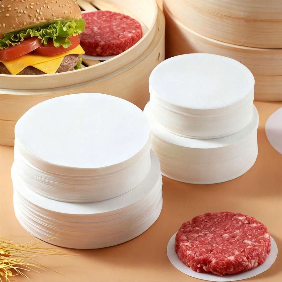 500/1000 piezas Papel para hamburguesas redondas, Papel separador de hamburguesas de carne, Papel de hornear antiadherente de silicona de doble cara