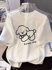Camisetas de manga corta de talla grande, suaves y transpirables para mujer - Tops casuales de corte holgado para uso diario, camiseta de manga corta holgada para mujer con diseño de estampado de dibujos animados lindos, transpirable y cómoda. - Blanco - Ver 11