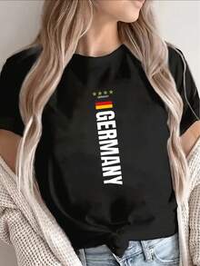 Soft, 100% Cotton Short-Sleeved T-Shirt With A German Flag And Stars Design. Lightweight And Durable, Perfect For Casual Wear At Home Or In A Restaurant. Comfortable Fit For Everyday Use. Breathable Cotton Fabric That Goes With Everything. - 黑色 - 查看 8