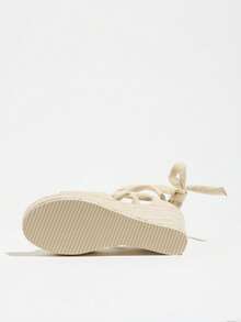 Giày sandal đế xuồng cao gót cho nữ, sandal đế xuồng buộc dây giả da lộn màu be, giày đế xuồng hở mũi quai chéo đế dày, giày đi biển mùa hè, giày cao gót nữ. - Màu be - Xem 9