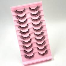 3D Faux Mink False Eyelashes Set 10 Pairs Lightweight Natural Look D Curl Fluffy Wispy Dramatic Volume Daily Makeup Lashes - Black - View 2