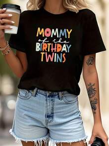 Camiseta de manga corta con cuello redondo para mujer, estilo retro de vacaciones, nueva colección 2026, con estampado, para compras informales, regalos de vacaciones, reuniones con amigos, fiestas deúsica y ropa de vacaciones. - Negro - Ver 6