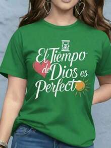 Playera camiseta blusa gráfica dama mujer estampada casual estampado love amor parejas corazon febrero corte regular material suave cuello redondo manga corta diario día noche calle casa cómoda fresca ligera moderna juvenil urbana aesthetic primavera verano playa calor y2k femenina frase religiosa tiempo de dios es perfecto letras cristiana corazón - Multicolor - Ver 5