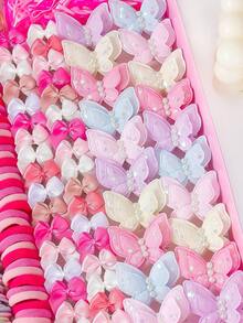 VBOOR 845pcs Dreamy Ins-Style Women's Hair Accessories, Including Pearl Butterfly Hair Clips, Fabric Bow Hair Clips, Disposable Hair Ties, Multi-Style High Elastic Non-Damaging Hair Bands, Versatile Daily Accessories,Ponytail Holders,Hair Slide - Multicolor - View 2