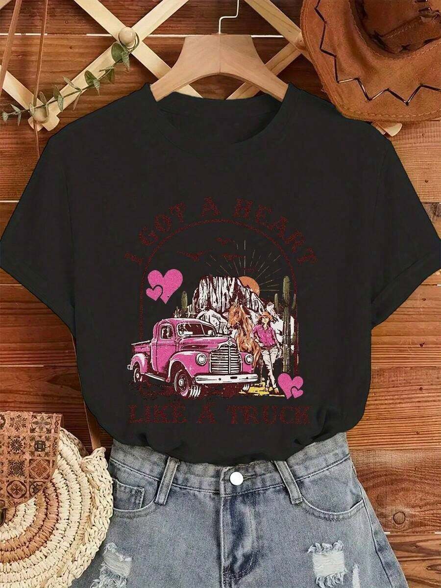 ofertas y liquidacionesWomen's denim T-shirt | Camiseta Gráfica para Mujer | Diseño de Camión Corazón | 100% Algodón | Suave y cómodo | Perfecto para uso casual y regalos | Cuello Redondo Blanco | Hecho en México | Domestic Shippingplayera de hombretops sudaderas para mujer Y2k Camiseta Camisa De - Negro - Ver 1