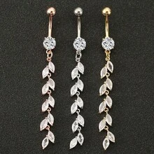 Body Piercing Jewelry Leaf Wheat Ear Fringe Belly Button Ring Fashion Belly Button Buckle Belly Button Nail - Hoa hồng vàng - Xem 2