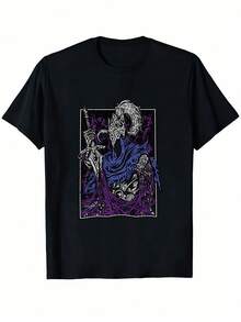 Camiseta Unisex Gótica de Manga Corta Transpirable para Hombre y Mujer - Cuello Redondo Suave, Estilo Casual con Gráfico Abyss Walker, Uso Cómodo Todo el Año, Lavable, Estilo Gótico Clásico, Cuello Redondo Clásico, una camiseta de manga corta adecuada para el hogar, uso diario, fiestas y viajes-perfecta como regalo para amigos o familiares. - Negro - Ver 5
