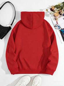 Fashion1 PcsLetter Graphic Cute Women's Oversized Hoodie In Light Grey, Y2K Style Fall/Winter Clothes For Women100% CottonStylish And Warm Sweatshirt - 紅色 - 查看 9