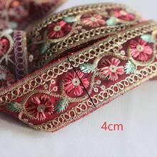 1/5"復古花卉亮片刺繡裝飾緞帶，適用於衣物、配件、包包、帽子、窗簾及手工藝裝飾蕾絲飾邊 - 多色C - 查看 9