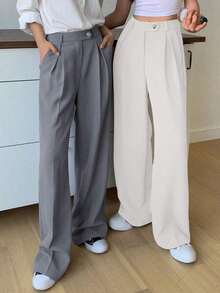 1 pieza Pantalón de vestir de cintura alta con bolsillos en diagonal, atuendo de negocios para mujer - Albaricoque - Ver 5