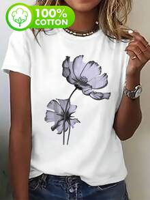 Camiseta Blanca para Mujer - Camiseta básica suave para uso diario, con delicado estampado floral y diseño de capa superpuesta semitransparente - Tela ligera y transpirable, corte holgado, manga corta, cuello redondo, estilo casual, adecuada para primavera, otoño y verano - Lavable a máquina, un básico de vestuario para todo el año. - Blanco - Ver 6