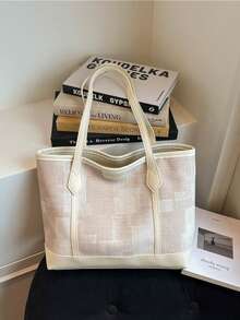 Fashion Stitched Tote Bag - Beige - View 2