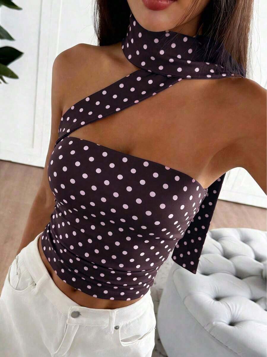 Top tubo de punto minimalista de moda para mujer HESSEN, apropiado para el verano/primavera, blusa ajustada sin tirantes y ajustable.Adecuado para tomar el té de la tarde, calle, vacaciones, superposición, fiesta, cita, playa, crucero, viaje por la ciudad - Café integral - Ver 1