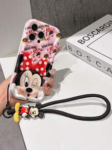 This Disney Mickey Mouse Lanyard Phone Case Is Fully Covered In TPU Material. It's Shockproof, Lightweight, And Compatible With IPhone17/16/11/13/15/15 Plus/15 Pro/15 Pro Max/12/14 Pro Max/11 Pro Max/12 Pro/12 Pro Max/13. This Phone Case Makes A Popular Birthday Gift Or Business Gift; It's Durable, Stain- And Fingerprint Resistant, And Suitable For Both Men And Women. The Set Also Includes A Mickey Mouse Phone Case And A Mickey Mouse Plush Bracelet. It's A Perfect Gift For Friends And Family. This Stylish Phone Case Is Fun, Lightweight, And Durable. IPhone17 Pro Max Phone Case, Minnie Mouse Phone Case. - trắng - Xem 4