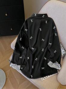 Camiseta holgada de manga larga de unicolor con un solo pecho para mujer - Multicolor - Ver 2