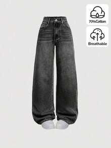 Jeans sencillos de uso diario con estampado de bigotes de gato para niñas adolescentes - Gris - Ver 5