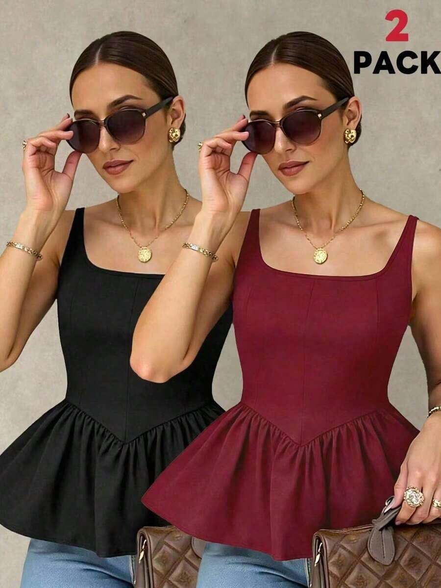 Camiseta de tirantes plisada marrón para mujer (elástico de 4 vías) - Multicolor - Ver 1