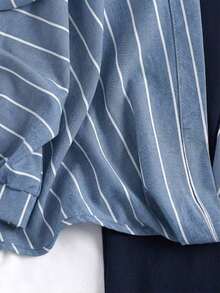 Conjunto de vacaciones para mujer con camisa a rayas de dos piezas falsa - Azul marino - Ver 5