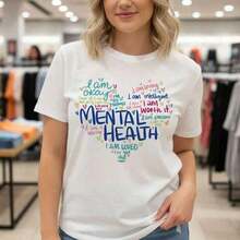 Camiseta Gráfica de Concientización sobre Salud Mental para Mujeres - Camiseta de Algodón Casual de Manga Corta con Estampado de Afirmaciones Positivas, Tallas S-3XL - Blanco - Ver 1