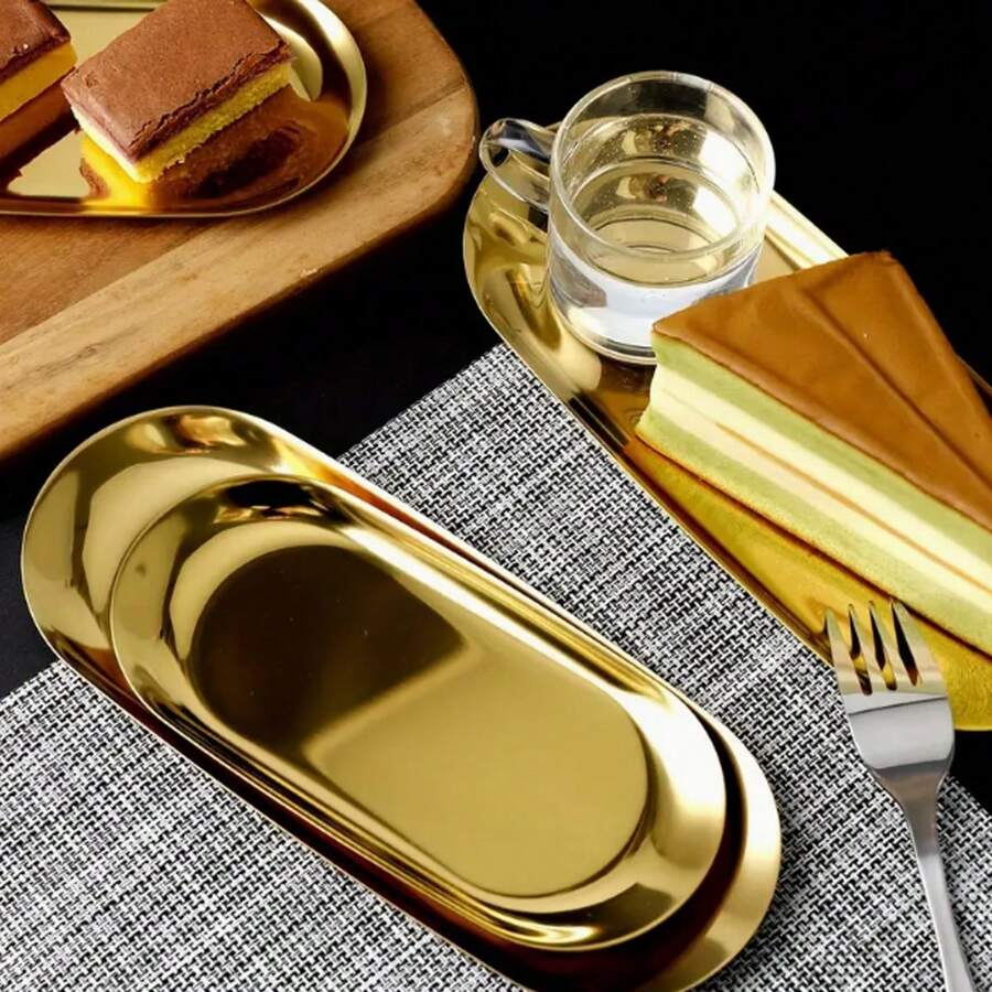 Khay kim loại hình bầu dục sáng tạo (màu vàng), đĩa ăn tối phối hợp màu vàng cho Giáng sinh, đĩa trái cây, đĩa tráng miệng, đĩa khai vị, đĩa salad, đĩa bánh, thích hợp cho nhà hàng, nhà bếp, bàn ăn, dịp Giáng sinh.