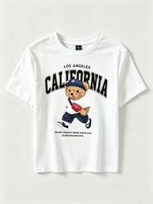 Single Garment Set, Not A 3-Piece Set, 1 Piece/Set Of Short-Sleeved T-Shirts Suitable For Streetwear, Oversized Round Neck Top For Daily Outings, Camping, Concerts, Hip-Hop, Rock, And Rap Events. Short Sleeve Round Neck California Los Angeles Brooklyn New York Print Women's - 白色 - 查看 2