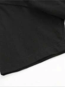 Camiseta Casual de Talla Grande para Mujer, para Primavera, Verano y Otoño, Cuello Redondo, Manga Corta, Color Sólido, Estilo Básico Casual, Transpirable, Agradable al Tacto y Resistente a la Deformación, Imprescindible. - Negro - Ver 3