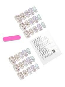 30pcs Crescent Moon Cartoon 3D Printed False Nails, Suitable For Party, Holiday And Daily Use. Includes 1pc Glue And 1pc Nail File - Multicolor - View 3