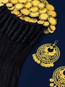 Mgyi Jewelry 镀金硬币装饰流苏头饰套装，含配套耳环，编织发饰，适合婚礼、节日和派对佩戴 - PMZ-007 - 查看 4