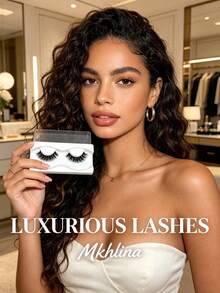 1 Pair Mkhlina Natural Soft Lengthy Striped Criss-Cross False Eyelashes, Daily Wear Faux Mink Lashes - Black - View 5